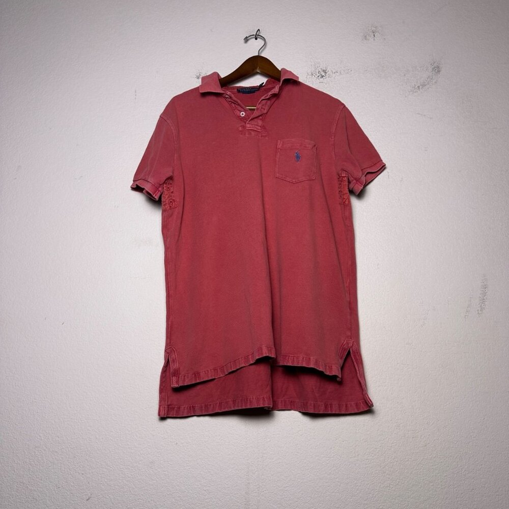 VTG Polo Ralph Lauren Shirt Short Sleeve Men L Red Blue Pony Preppy Custom Fit